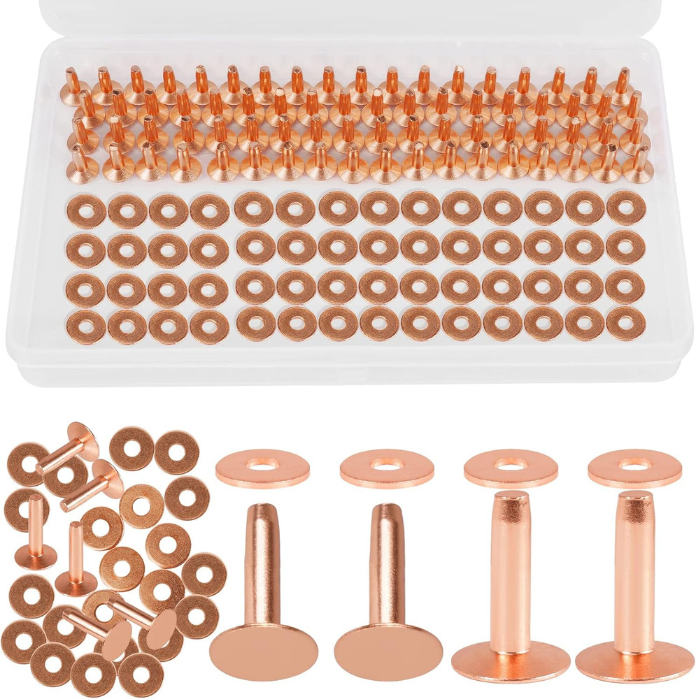 154Pcs Copper Rivets for Leather, #12 Smooth Leather Rivets without Pattern, Pur