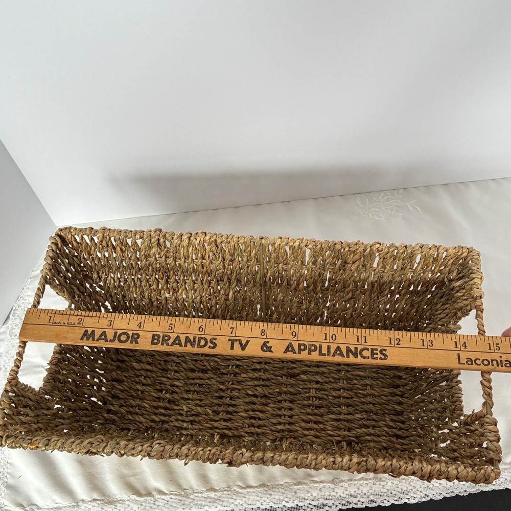 Seagrass Storage Basket Natural Tan Woven Rectangular Bin Handle Coastal Rustic