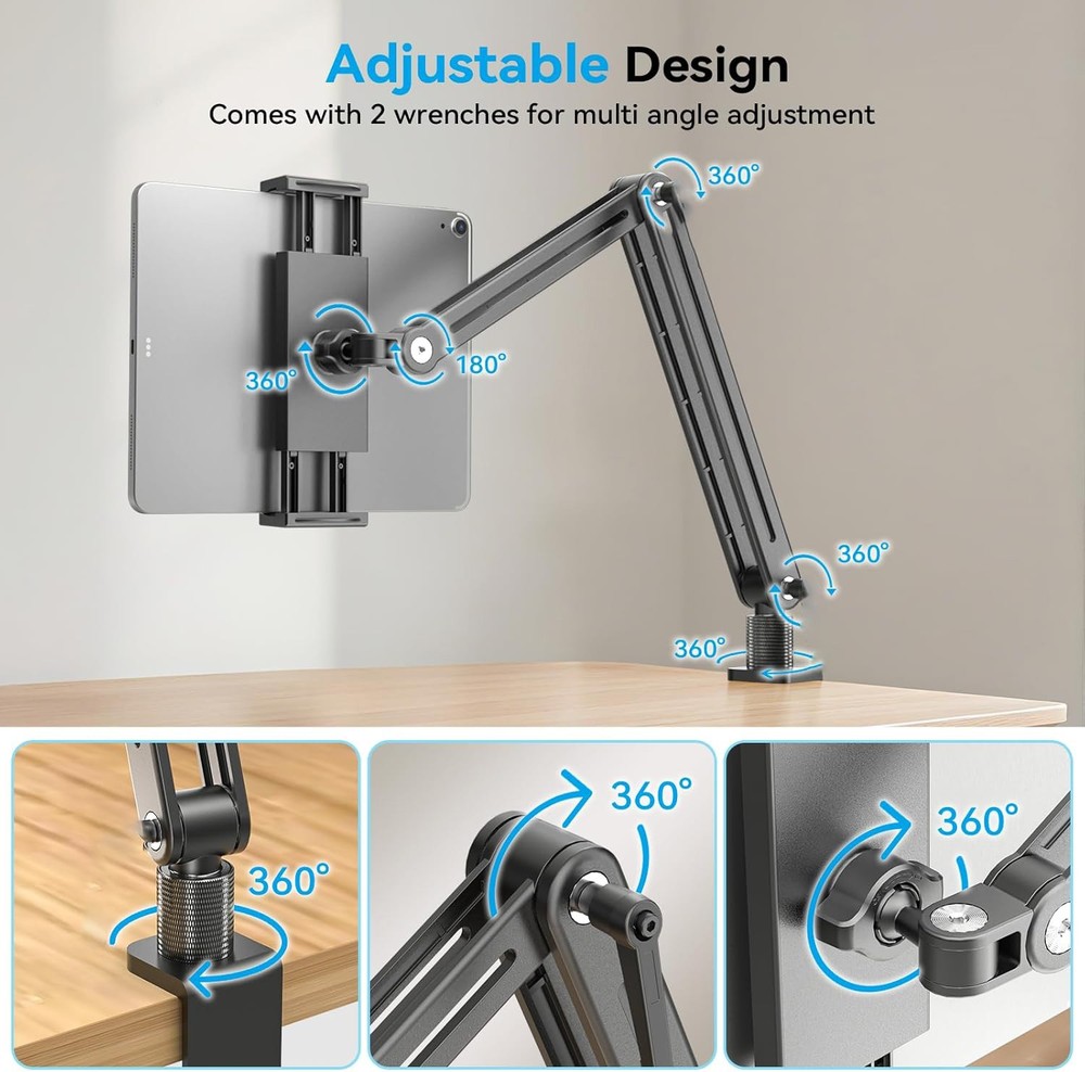 Phone Tablet Holder Stand Bed Desk Mount for IPhone IPad Adjustable 360 Rotation