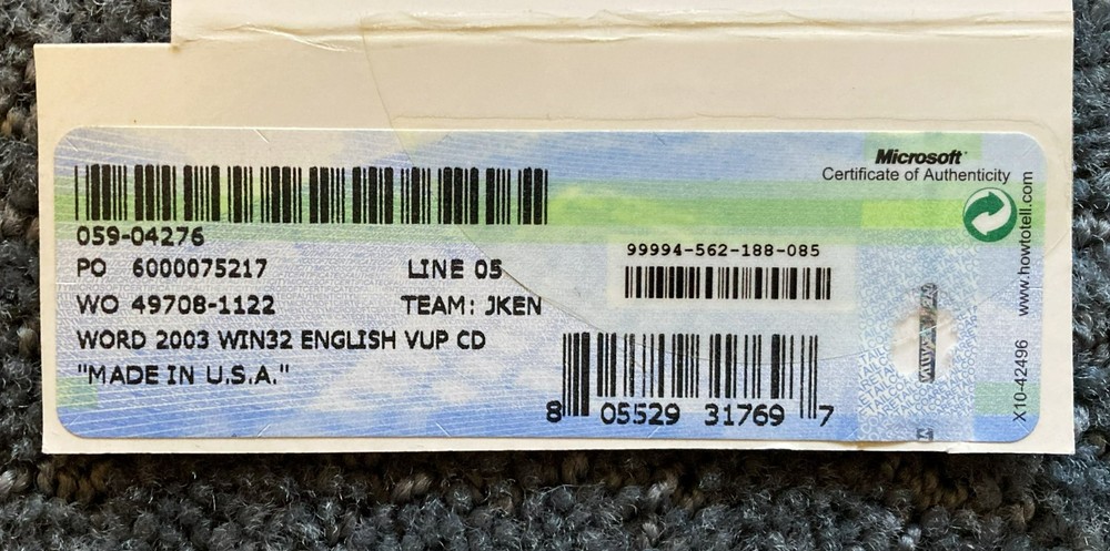 Microsoft Office Word 2003, Installation CD, Product Key & Case