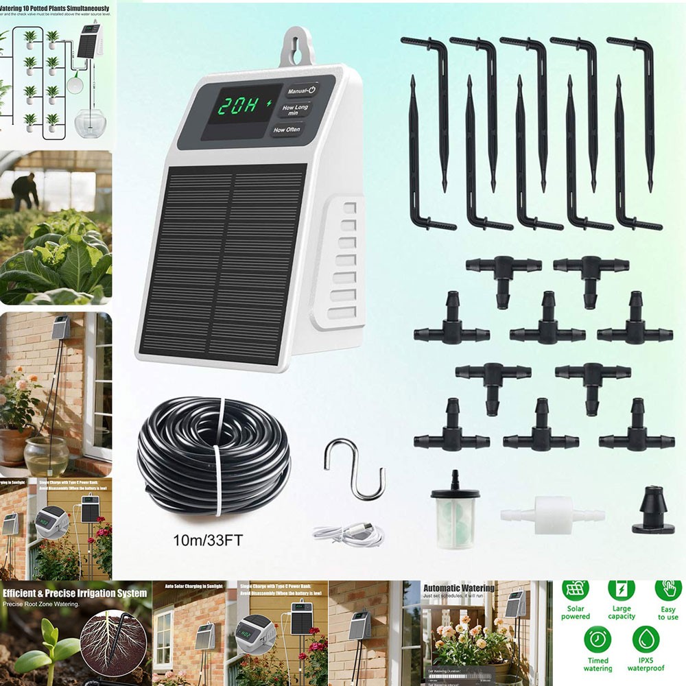Solar drip irrigation system for garden, automatic drip irrigation kit