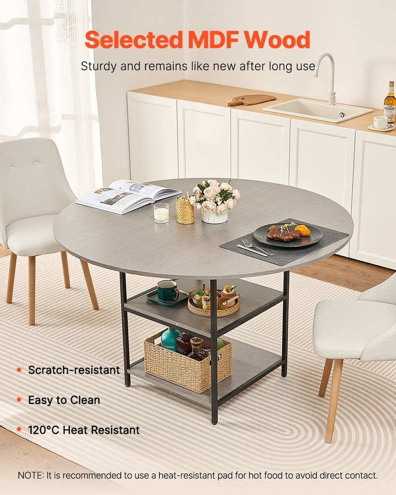 Round Dining Table 47 inch Wood Table for 4-6 Person Modern Circle Dinner