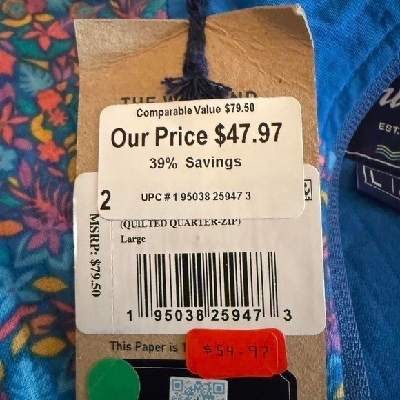 Chubbies Mens Quilted Quarter Zip Pullover Blue Multi Floral Print Large NWT