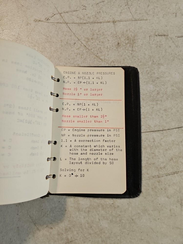 Vintage Firefighter Notebook. Hose, Flow, Pressure And Other Interesting Notes