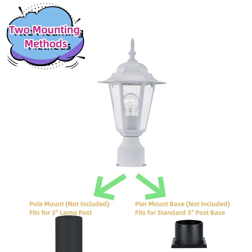 White Outdoor Post Light, Pole Lantern, E26 Base 60W Max, Aluminum Housing Plus