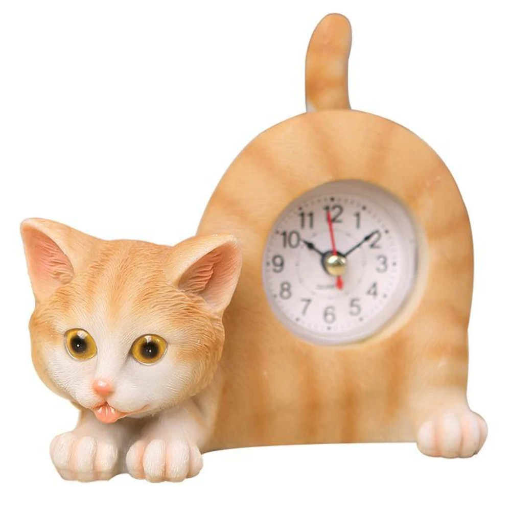 Orange Tabby Wagging Tails Cat Clock - 6"W x 5"H