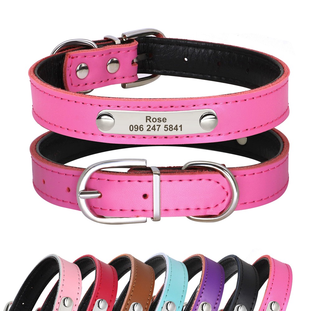 Customized Leather Dog Cat Collar Personalized Pet Puppy Name ID Engraved Padded