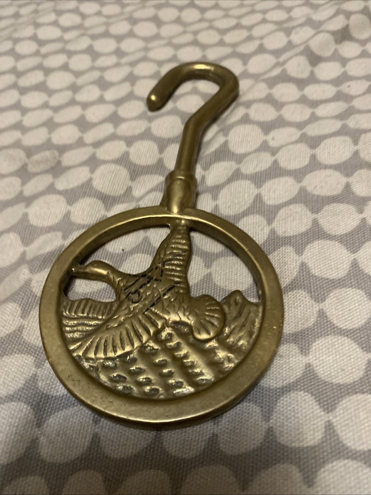 Vintage Brass Fireplace Damper Pull Duck Goose Hook Hanger 8" MCM