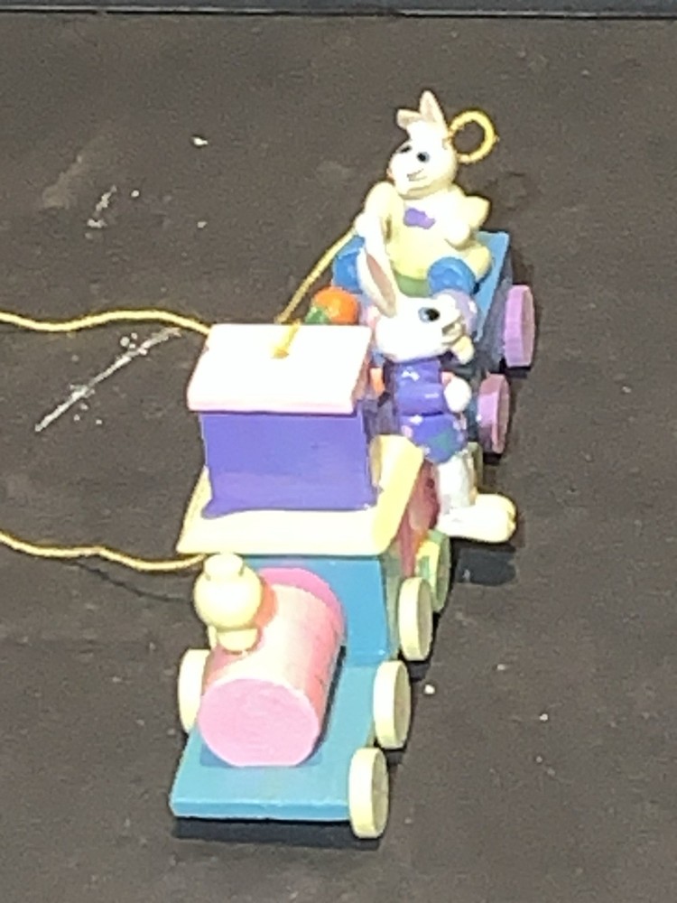 Vintage Easter Bunny/Rabbit Train Wooden Easter Ornaments