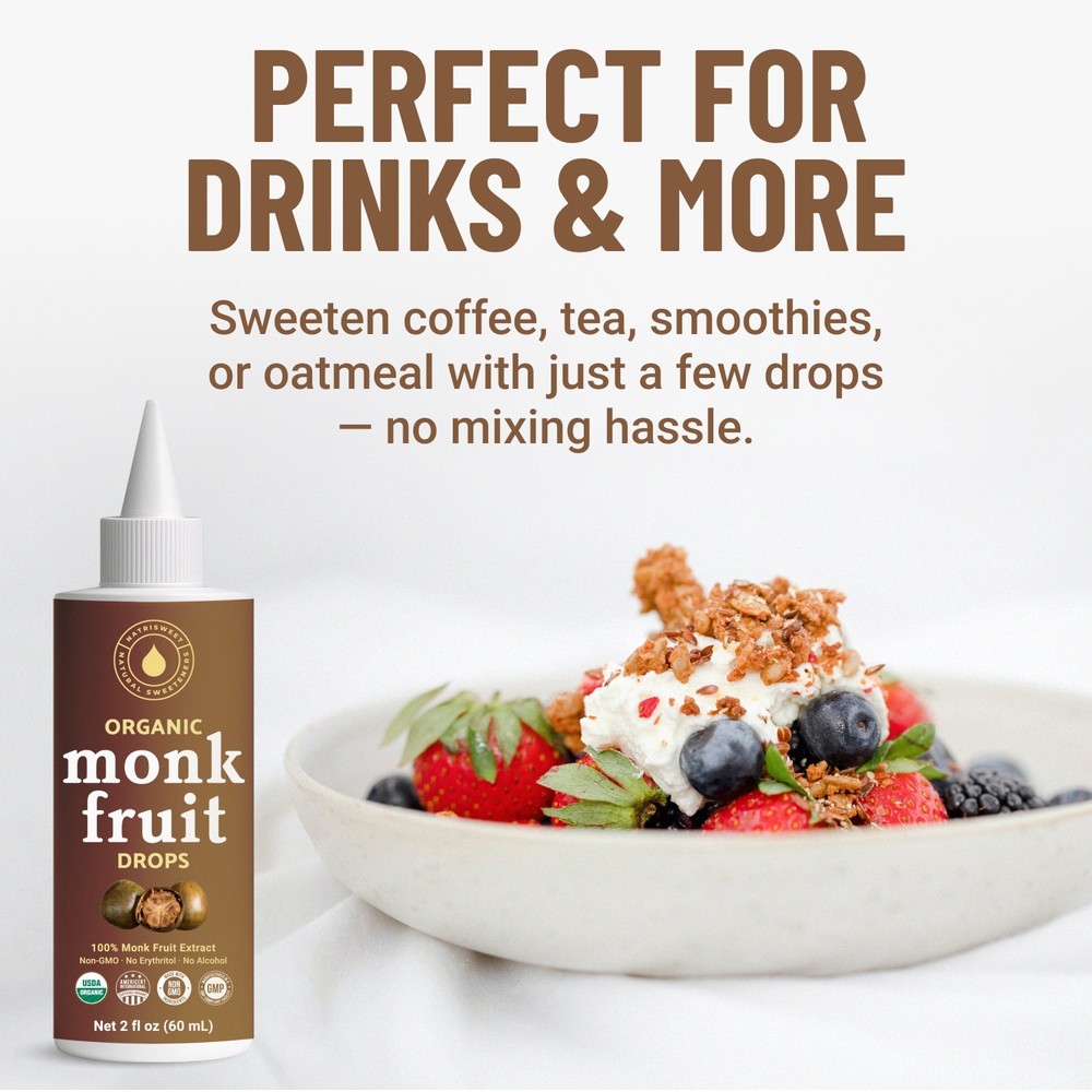 Organic Monk Fruit Liquid, Monk Fruit for Coffee, Tea, Drinks & Baking, 2 fl oz