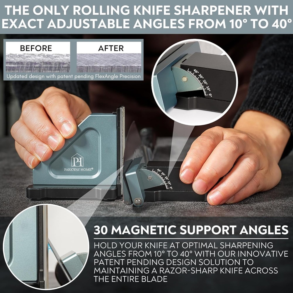 ADJUSTABLE ROLLING KNIFE SHARPENER KIT: Adjustable Height, 30 Angle Options, ...
