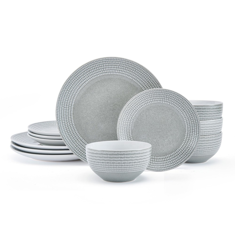 Felicity Gray Dinnerware Set 12 Piece Stoneware Ceramic Kitchen Set