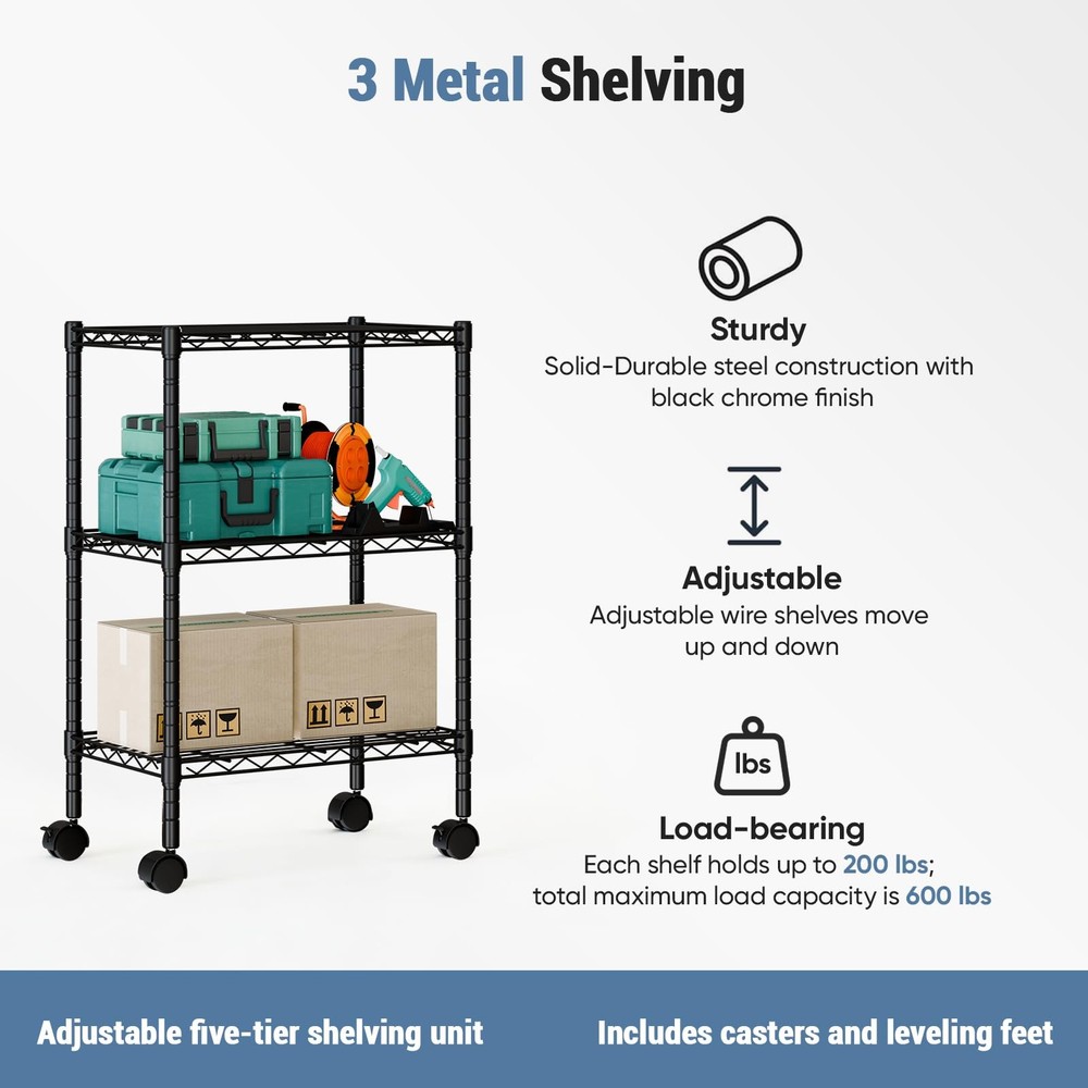 Industrial 3 Level Grid Storage Rack ，Mobile Metallic Shelving System with Lo...