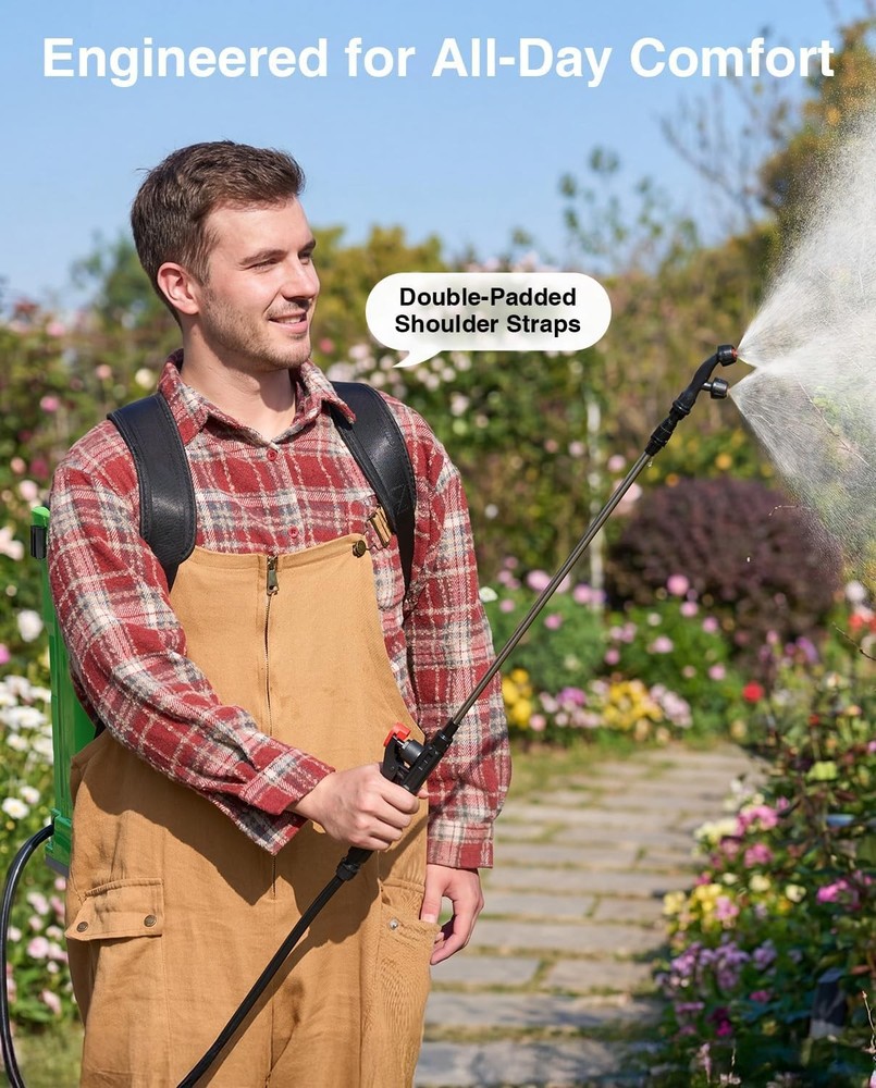 TaskStar Battery Powered Backpack Sprayer 4 Gallon Electric Sprayer 2x2000mah