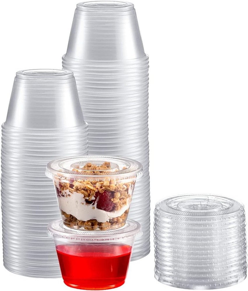 Portion Cups with Lids 4 Ounces, 100 Pack | Disposable Plastic Cups for Meal ...