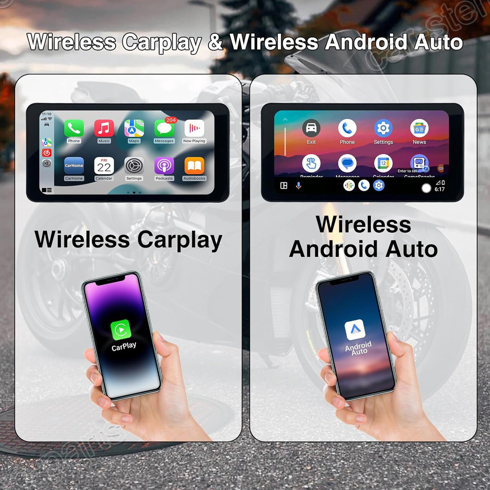 Wireless Motorcycle CarPlay Android Auto 6.3" Touch Screen GPS Navigation