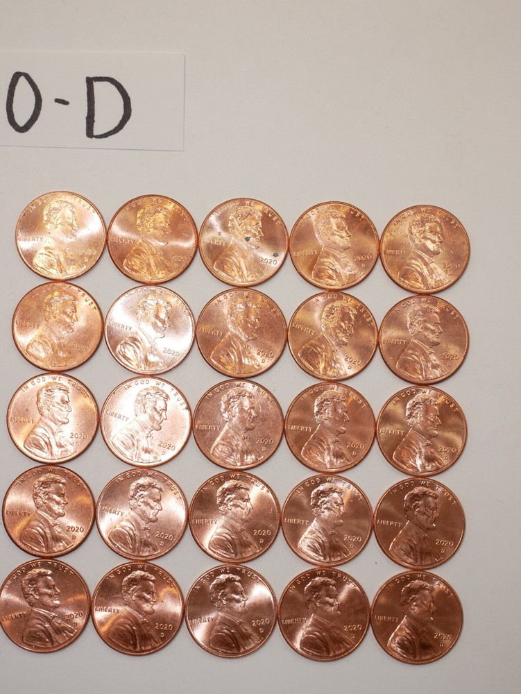2020-D BU CENT ROLL SOLID DATE = 50 LINCOLN SHIELD PENNIES (8+ ITEMS SHIP FREE)