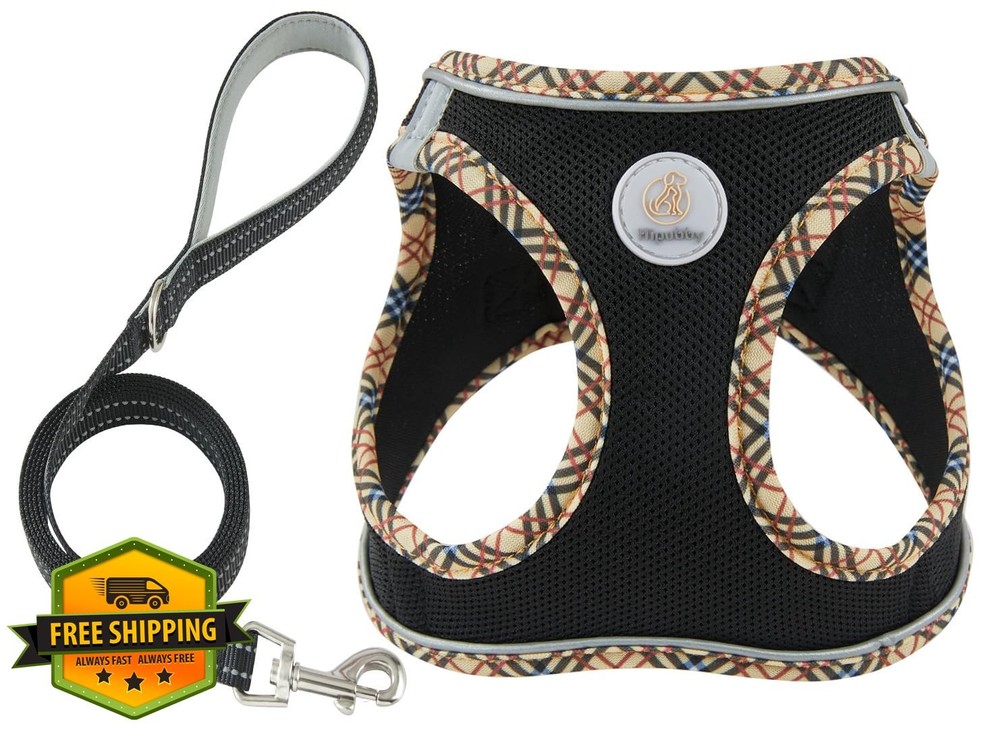 Hipubby Dog Harness Leash Set, Medium No Pull Mesh Vest, Black/Khaki, M