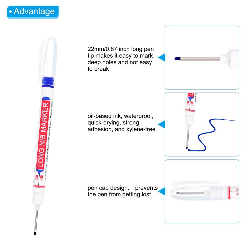 Deep Hole Marker Pens, 6Pcs Ink Waterproof Pen, Blue