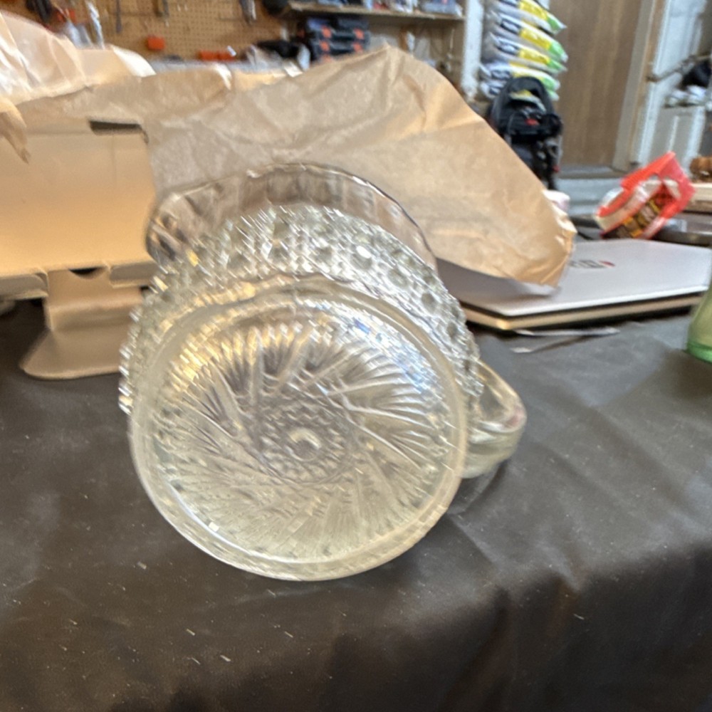 Clear Pressed Glass Pitcher Ornate Pattern Glossy Decorative Serveware