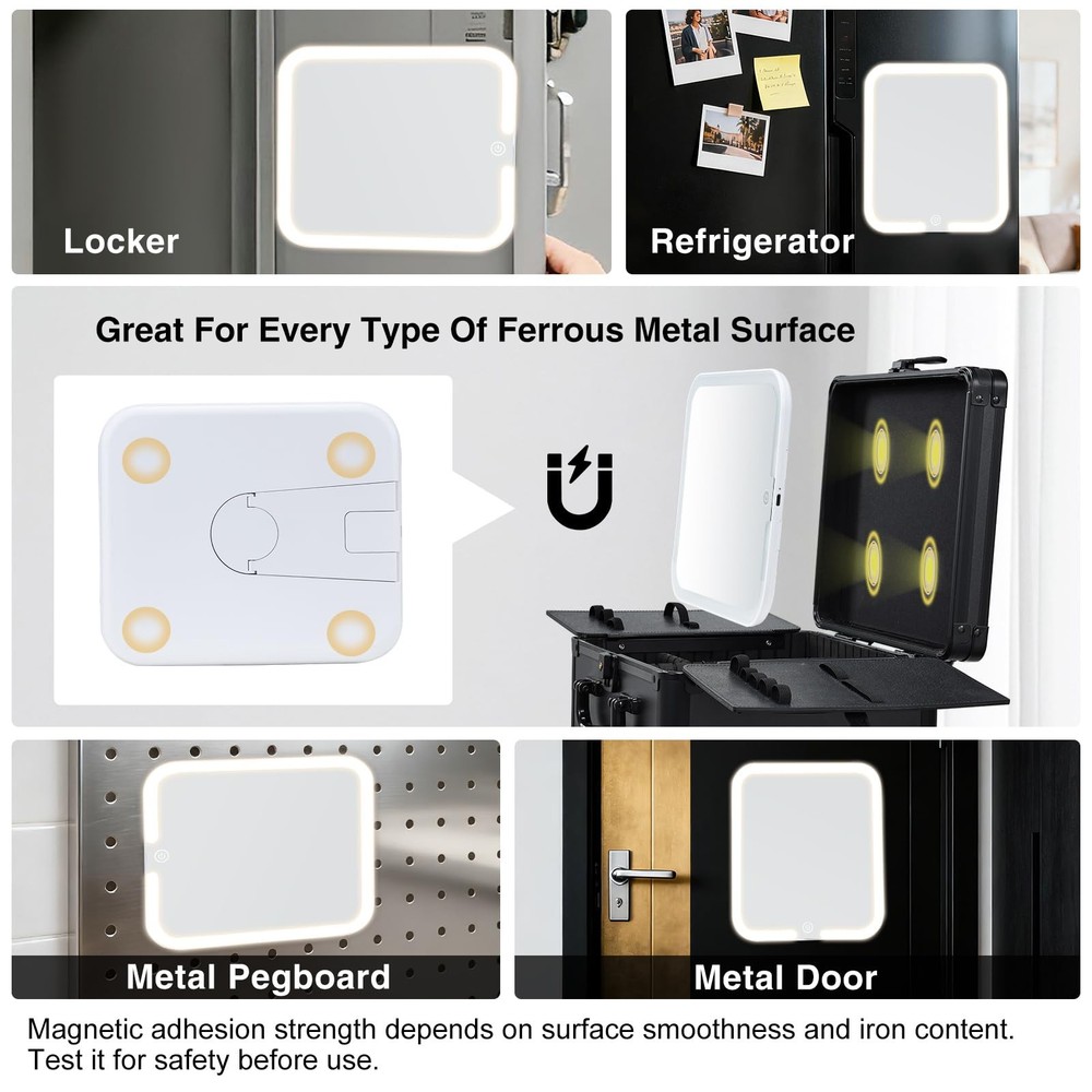 Faquenc Makeup Case with Magnetic Lighted Mirror Makeup Organizer Box Travel ...