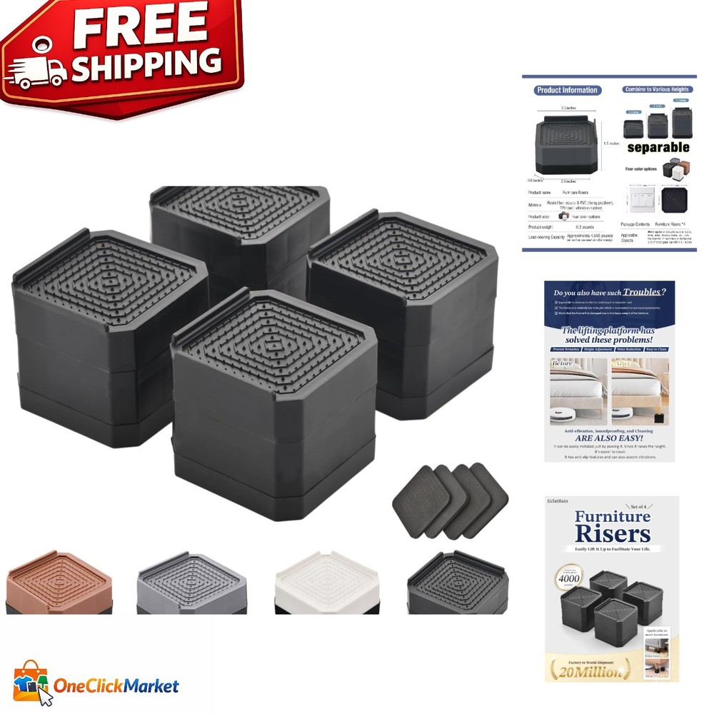 Adjustable Bed & Furniture Risers - Stackable Solution with Slip-Prevention