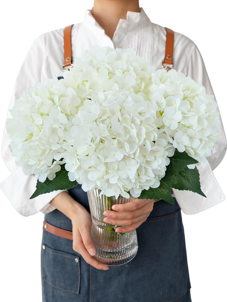 White Hydrangea Artificial Flowers,4PCS 21" Large Silk Outdoor Artificial Hyd...