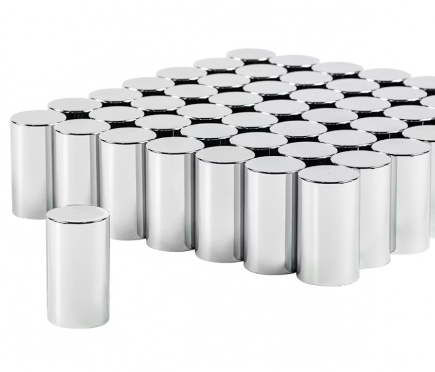 Chrome Plastic 33mm Cylinder Nut Cover 60 Pack