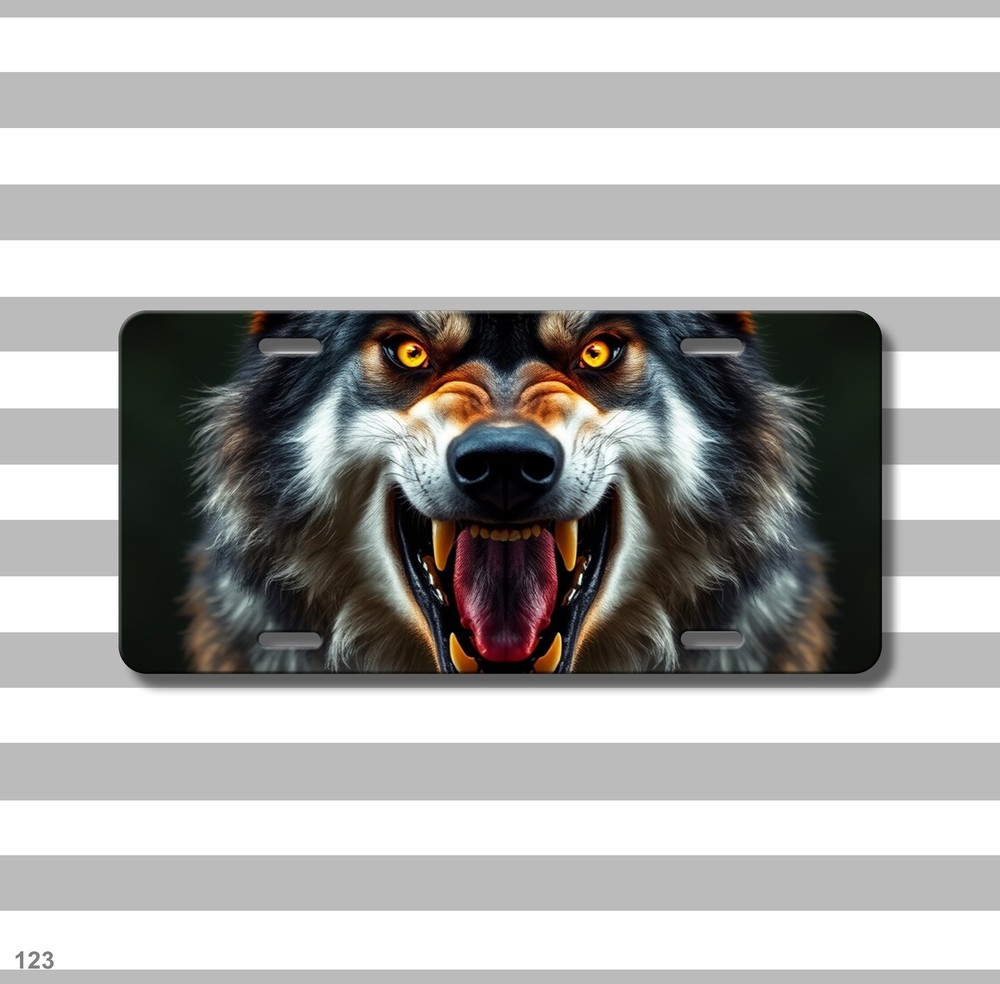 Bold Wolf License Plate Fierce Expression Customizable Front Plate Unique Gift