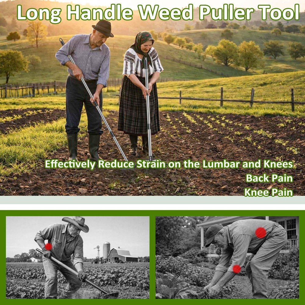 Weed Puller Tool with Long Handle-Vertical Adjustable Weeder, 2-in-1 Garden H...