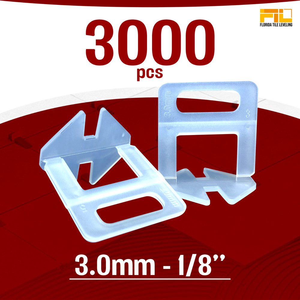 Tile Leveling System 1/8" (3.0mm) Clips – 3000 pcs Bulk Pack – Pro Finish
