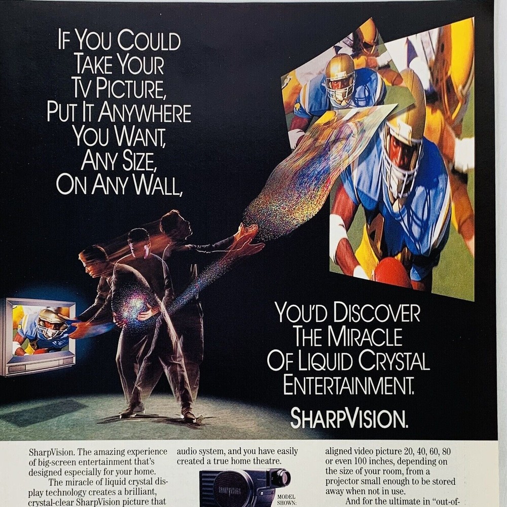 Vintage 1990 Sharp Electronics Sharpvision Projection TV Television Magazine Ad