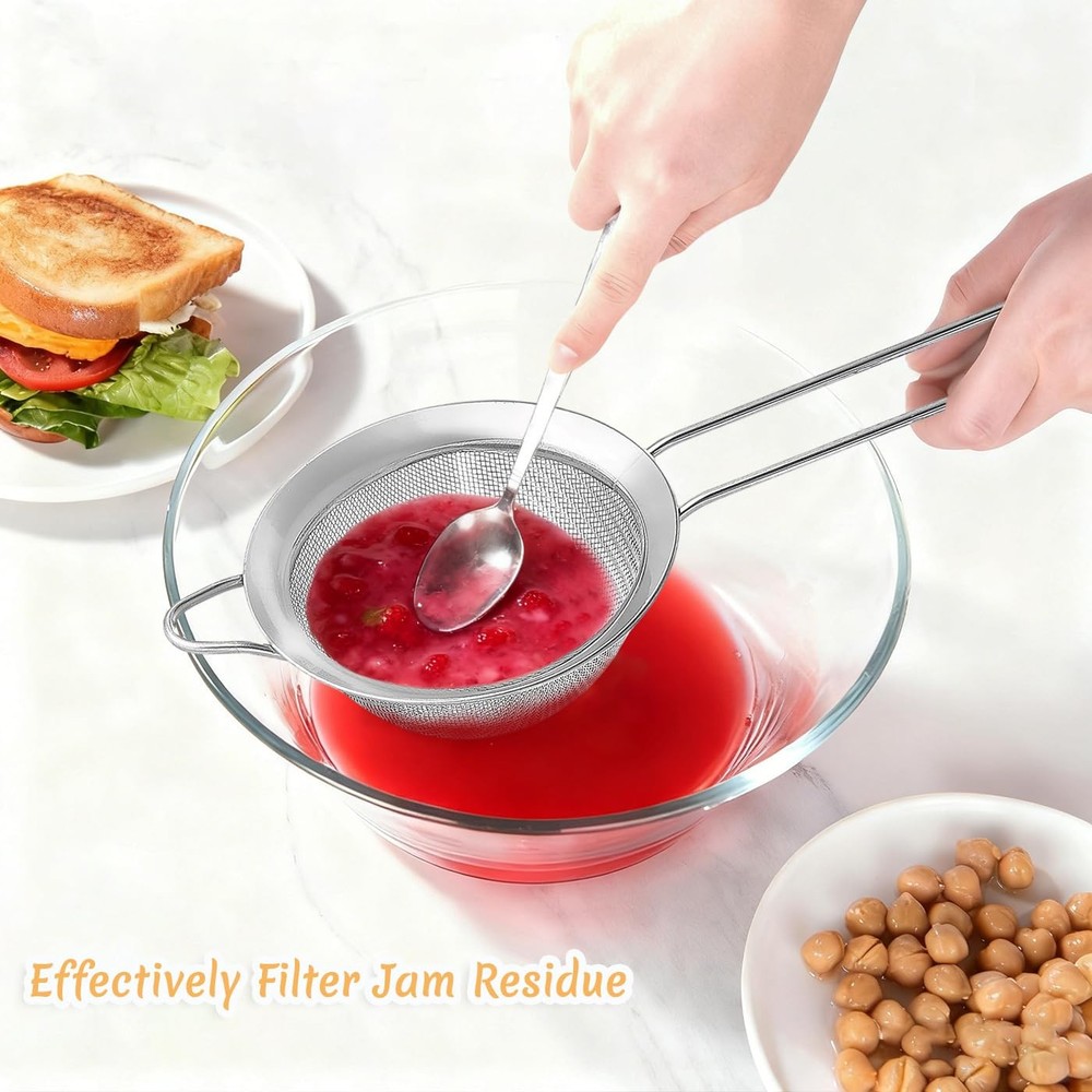 3Pcs Fine Mesh Strainer with Handle Small Medium Large Size Sieve Strainers Set