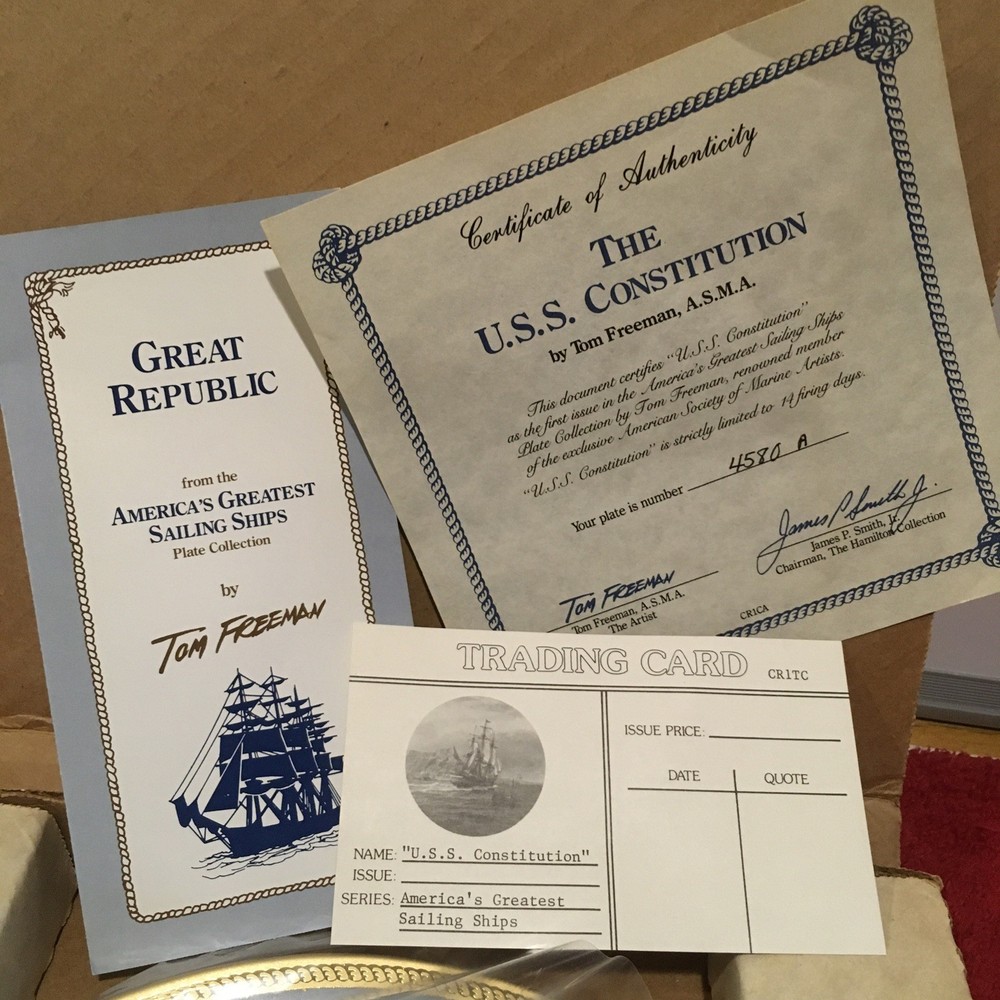 USS Constitution Tom Freeman Commemorative Collector Plate Certificate Authentic