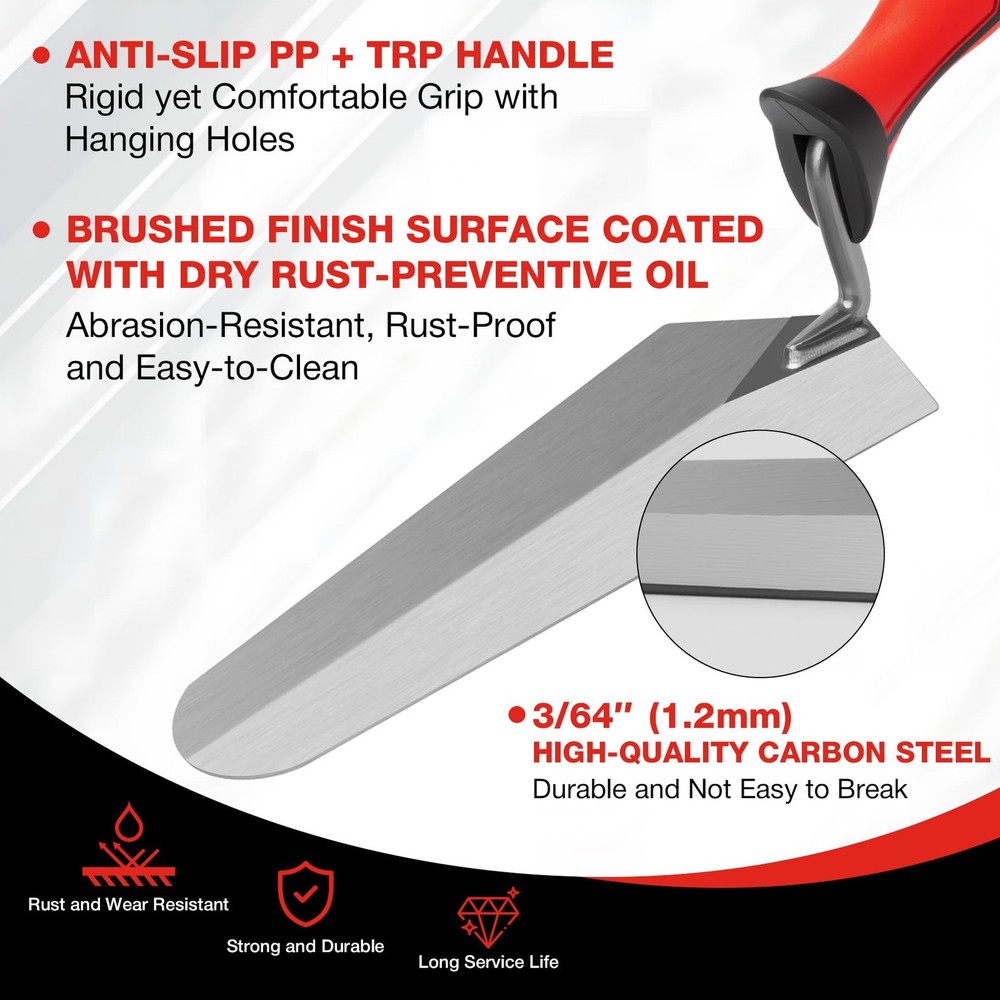 3-Piece Masonry Tools Set, 6’’ Margin Trowel, 5.5’’ Pointing and 7’’ Gauging ...