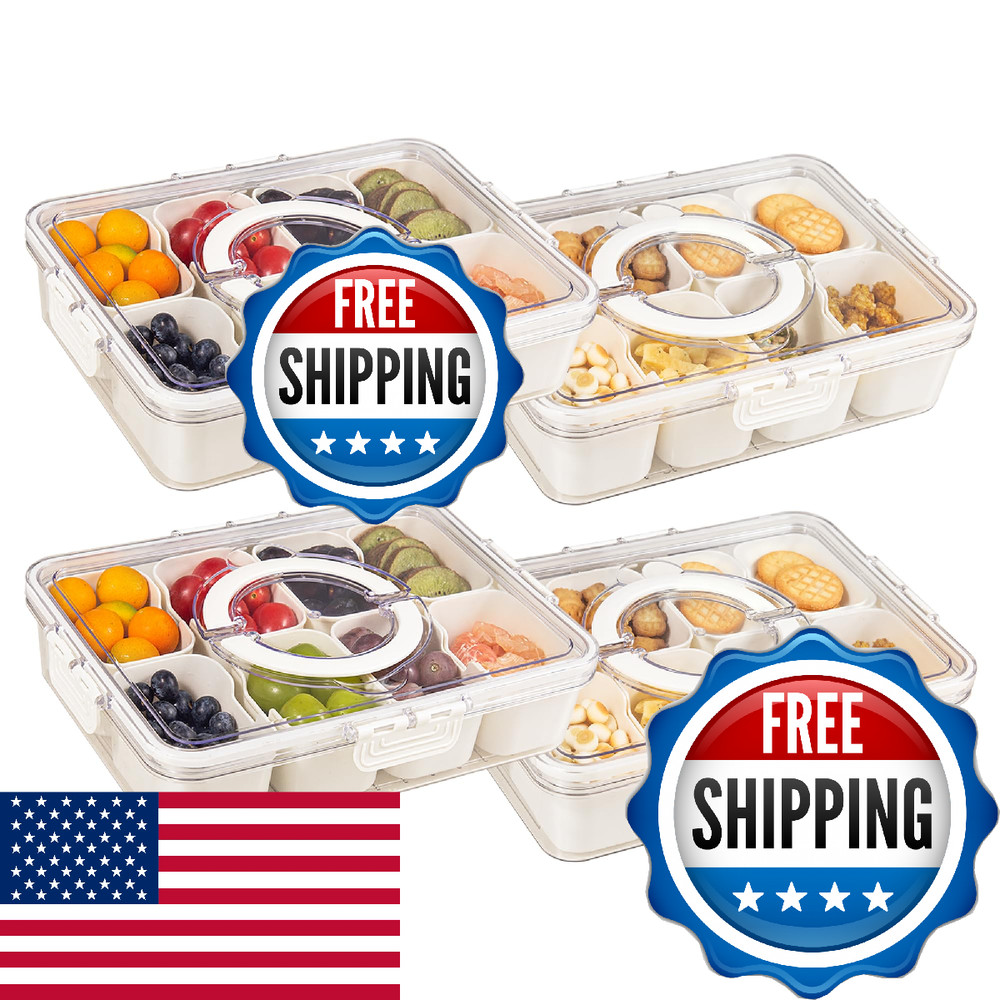 Zaboro 4 Packs Snackle Box Container with 8 Compartments, Clear Divided Serving