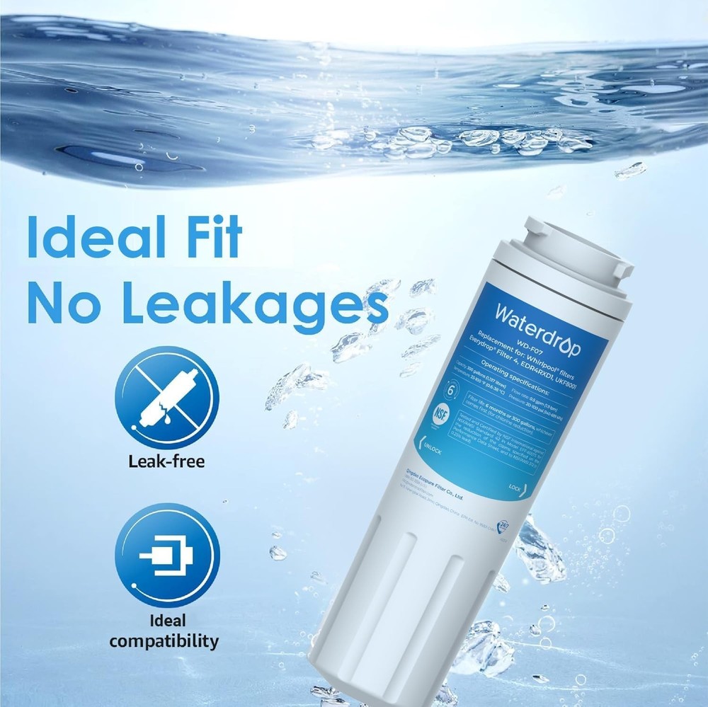 Waterdrop UKF8001 Refrigerator Water Filter 4, Replacement for Whirlpool® EDR4RX