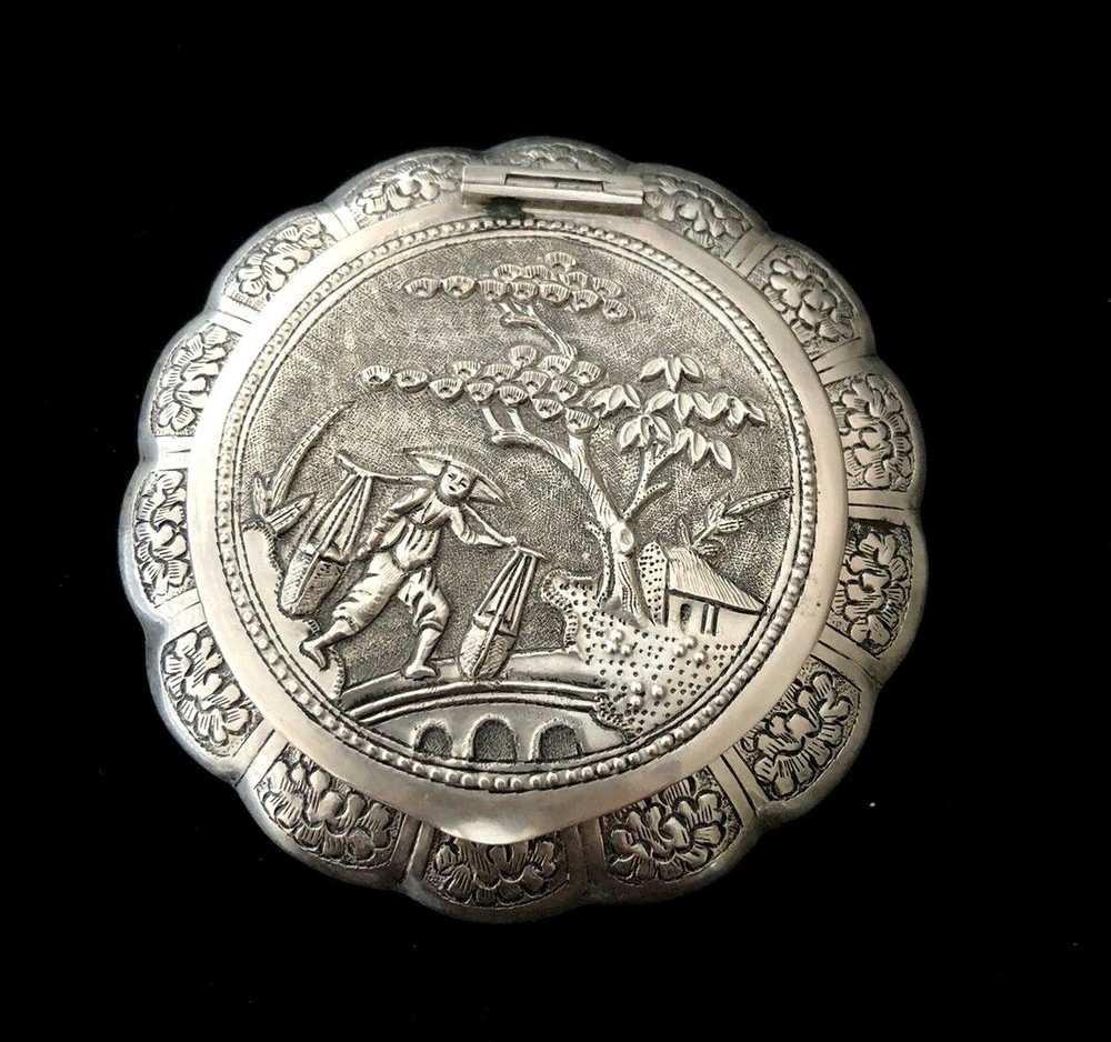Vintage Sterling Silver Chinese Powder Compact Case
