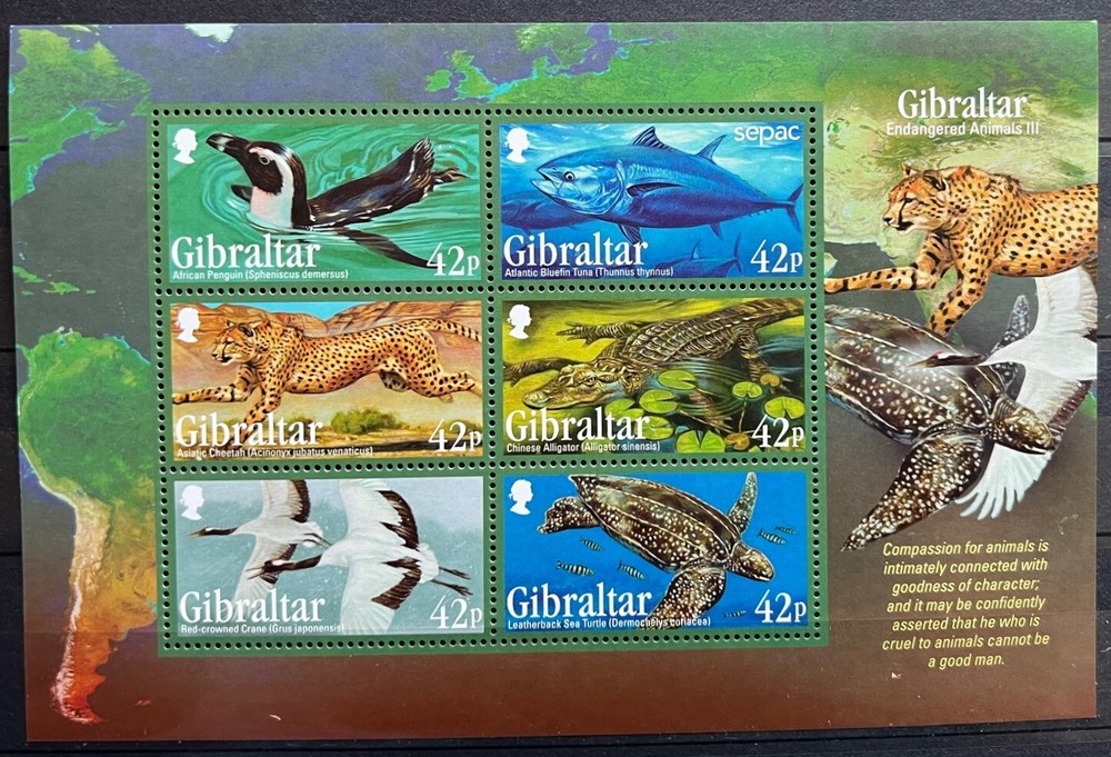 Gibraltar Miniature Sheet - 2013 Endangered Animals - MNH.