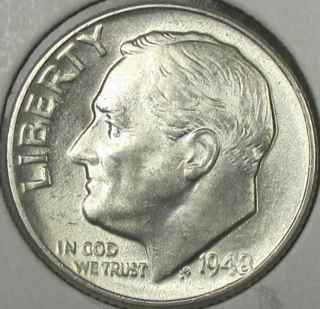 1948 Roosevelt Silver Dime Error Coin - DDO