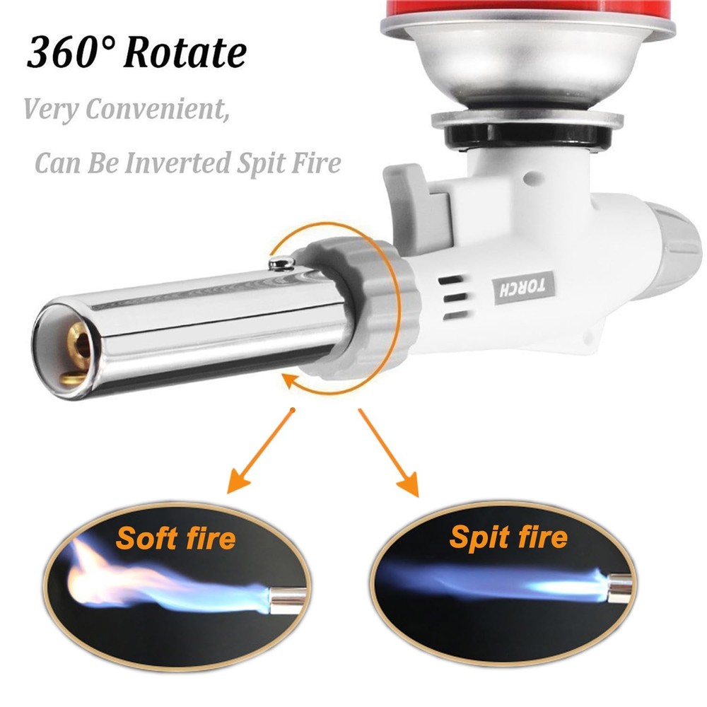 FunOwlet Butane Torch, Reverse Use Culinary Kitchen Small, White and Silver