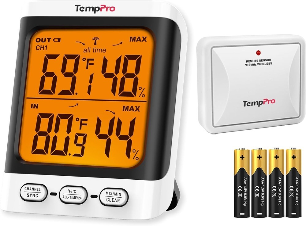 Large Backlit Display Outdoor Thermometer with Front Buttons