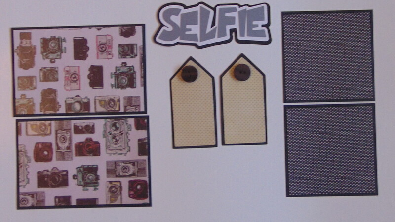 #2459 SELFIE CAMERA  PREMADE SCRAPBOOK PAGE MAT & TITLE SET EPHEMERA- TONYA