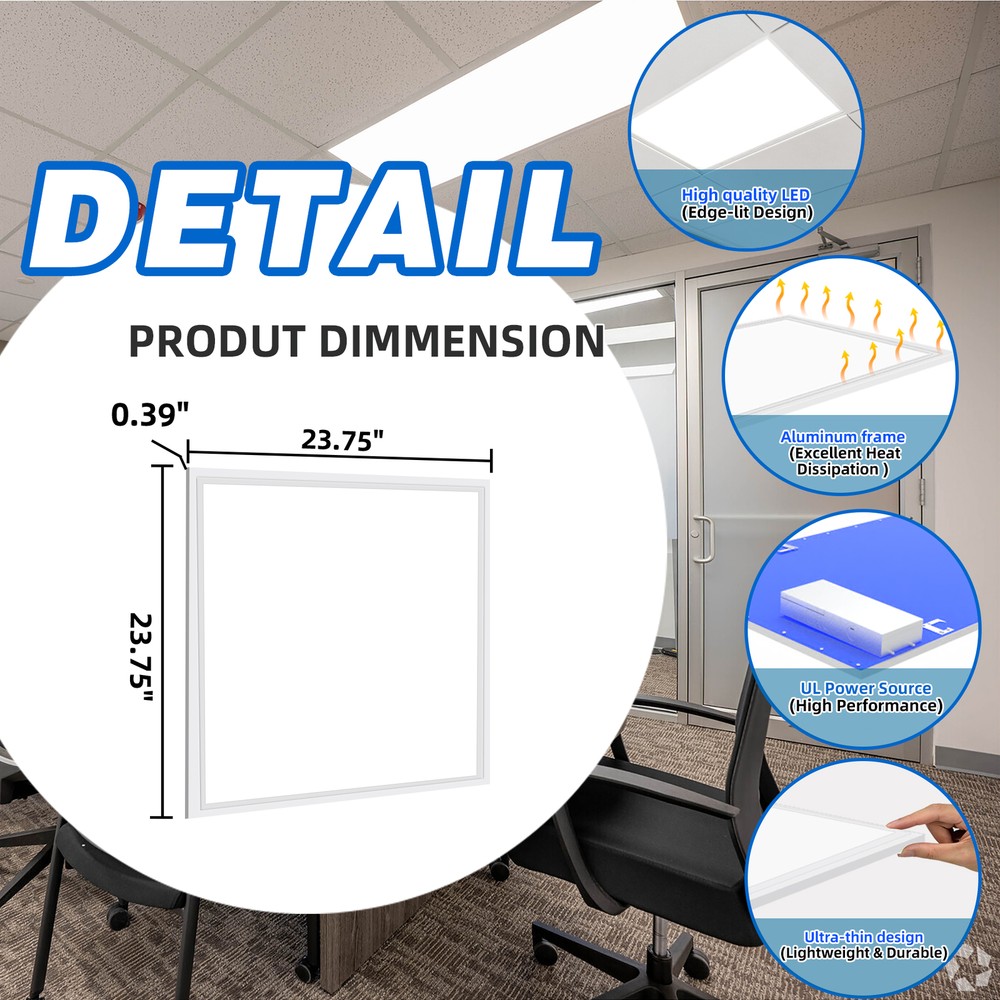 4Pack 2x2 LED Panel Light,5000K Daylight,Dimmable 0-10V Recessed Troffer Light