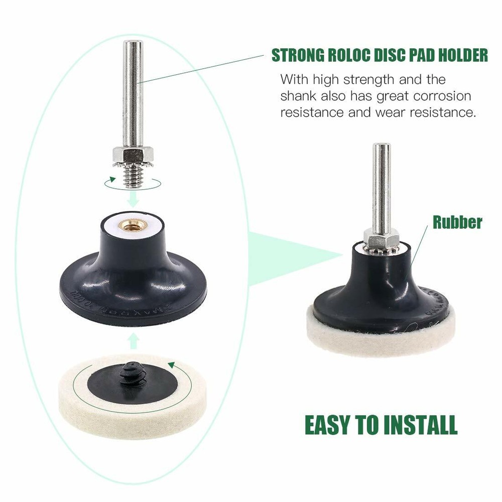 16PC 3" Quick Change Felt Buffing Disc Roll Lock Type R Compressed Wool Wheel