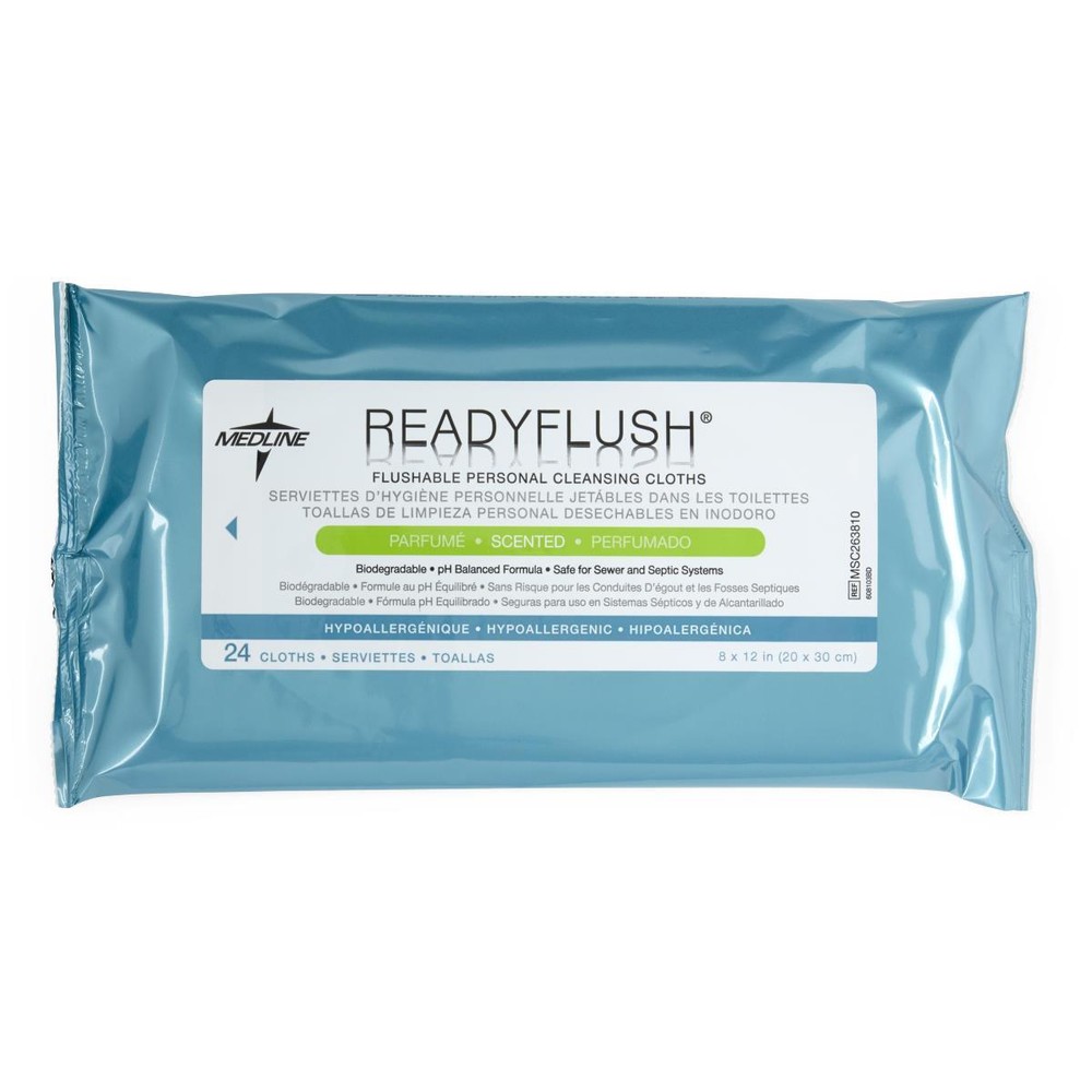 Medline Readyflush Flushable Wipes Cleansing Cloths - MSC263810 - 24/Case