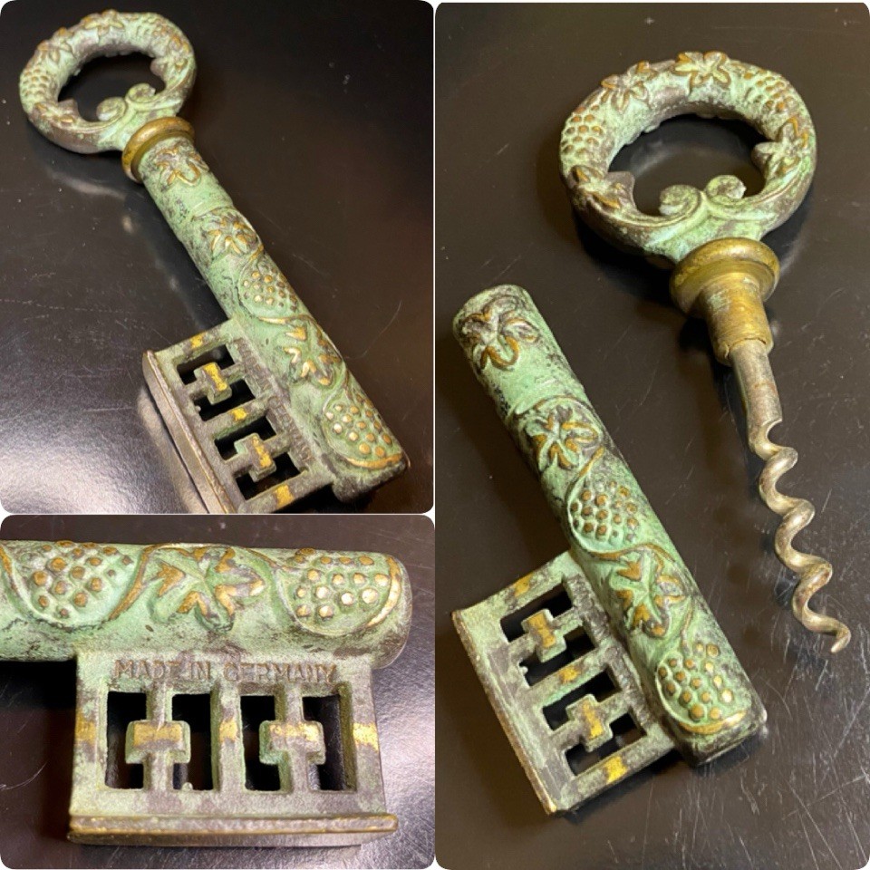 1950’s Solid Brass Corkscrew/ Bottle Opener Skeleton Key. Marked Made In GERMANY