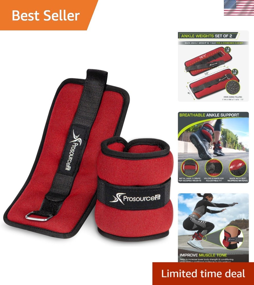 Prosourcefit 1.5lb Adjustable Ankle Wrist Weights for Gentle Strengthening - Red