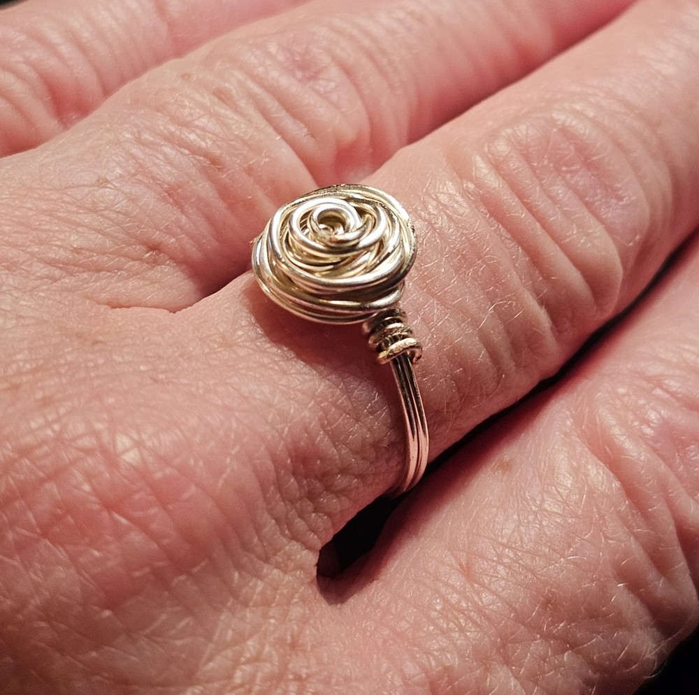 Wire Wrapped Rose Ring – Gold Colored Copper, Handmade Artisan unique gift