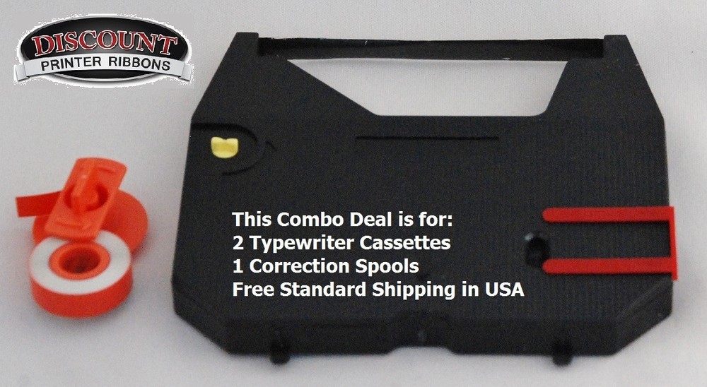Olivetti RT7500 2 Pack Typewriter Ribbon Cartridge + Correction Tape Value Pack